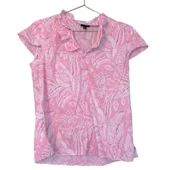 Talbots Tops - Talbots petite small pink floral sleeveless ruffle neck